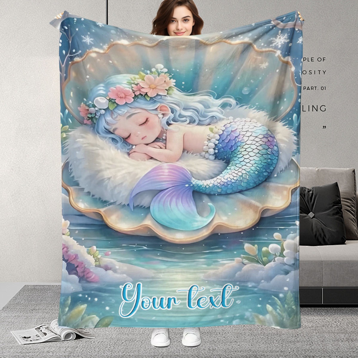 Home Office Cozy - Personalized Name Mermaid Blanket,For Home, Office,