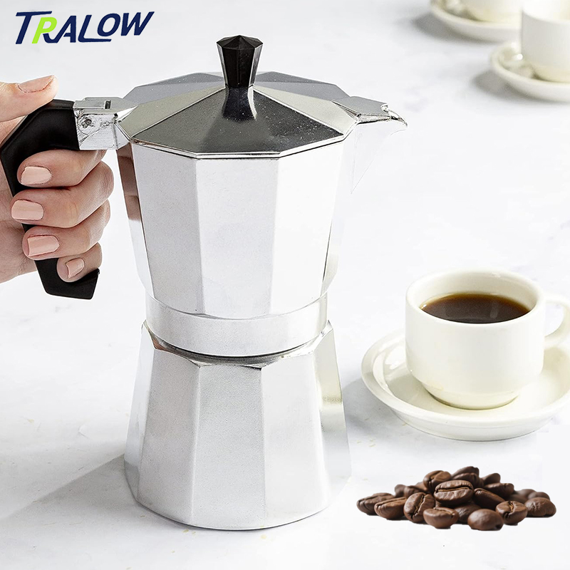 Home Office Moka - TRALOW Italian Stovetop Espresso Maker, Silver
