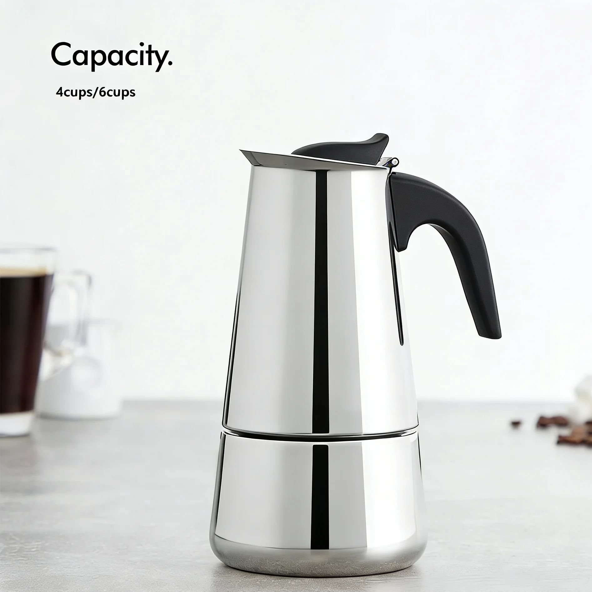 4/6  Stainless Steel Moka Pot, - огляд і ціна Home Office Moka