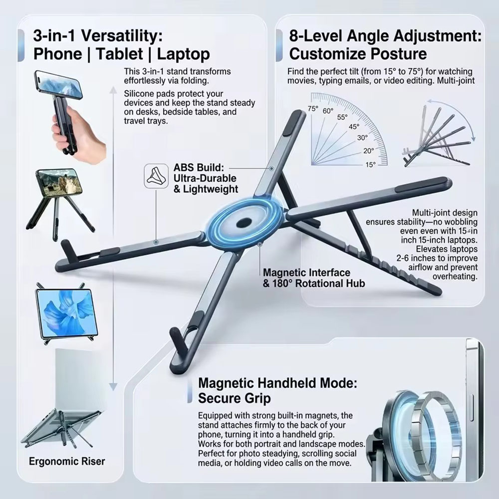 Portable Magnetic Phone Holder - огляд і ціна Laptop Stand Foldable