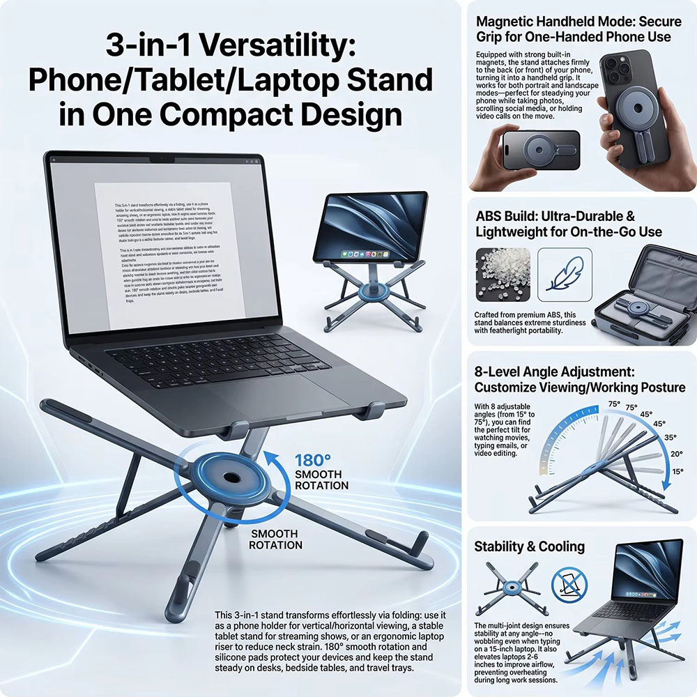 Portable Magnetic Phone Holder - огляд і ціна Laptop Stand Foldable